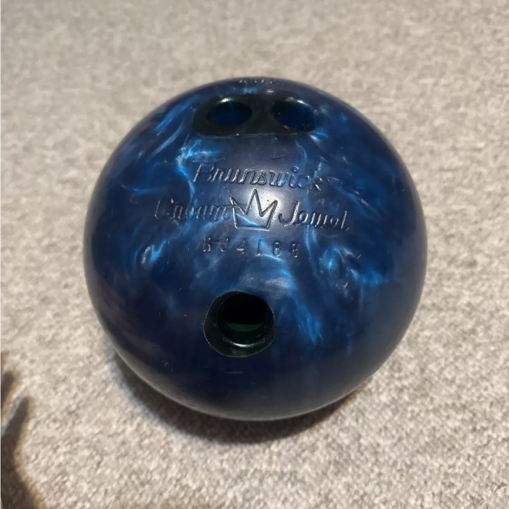 Vintage Brunswick Crown Jewel Bowling Ball Blue Swirl 16 Lbs KJ4188 With Bag